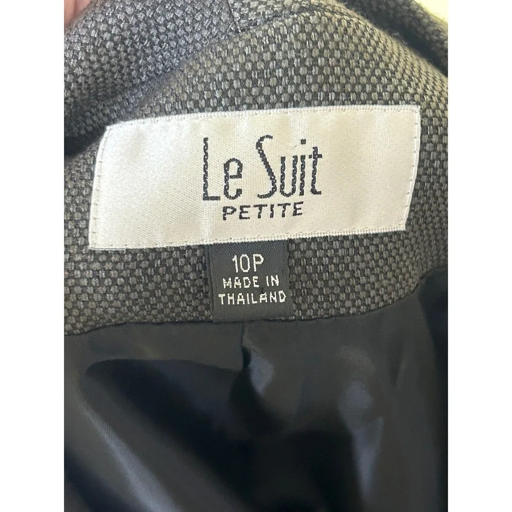 Le‎ Suit Petite Womens 10P Gray Textured Skirt Set Zip Front Blazer Professional
